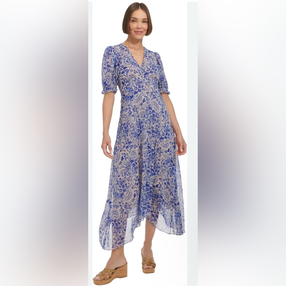 Chic Blue Floral High Low Dress